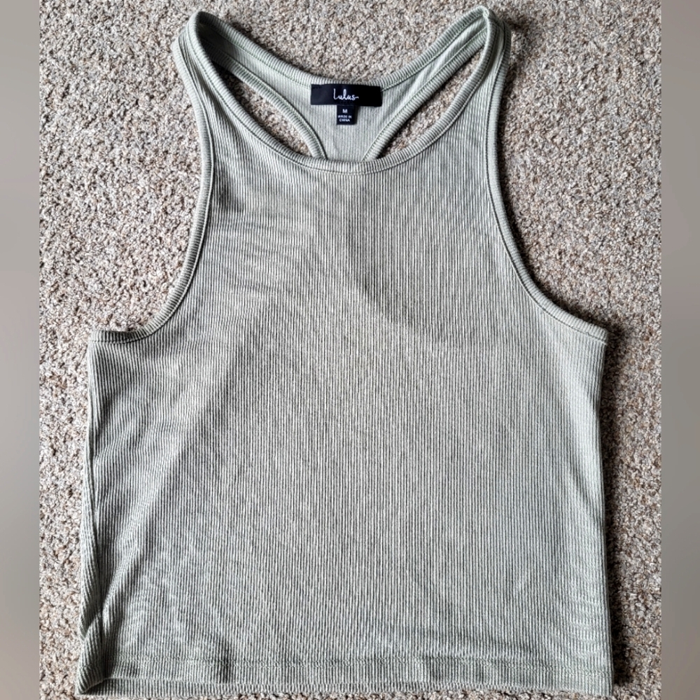 Lulu's Sage Green Ribbed Fitted Tank Top